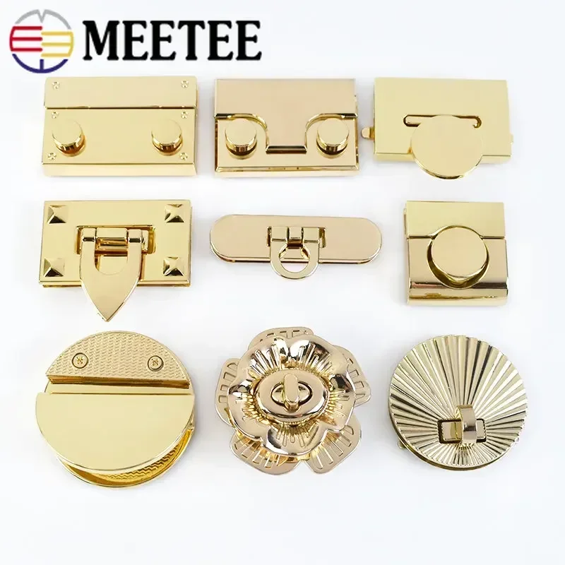 1Pc Meetee Metal Clasp Turn Lock Twist Locks Round Rectangle Bag Decor Buckles DIY Handbag Purse Hardware Replace Accessories