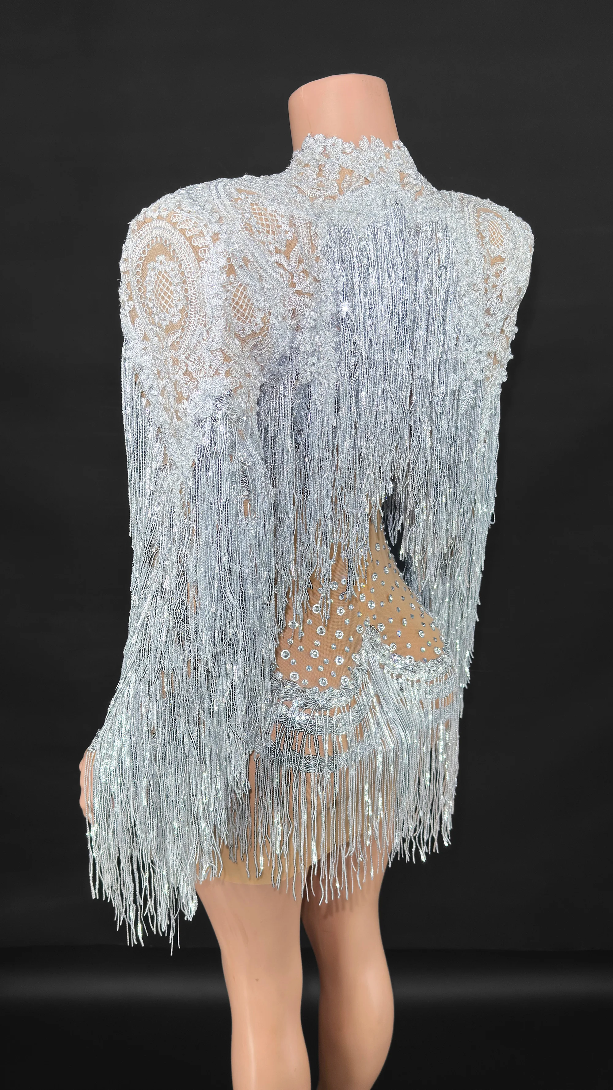 ZD サテンボディスーツセクシーな弾性ラインストーンタッセルナイトクラブウエディングクリスタルフリンジレオタードカジュアルダンスステージ着用