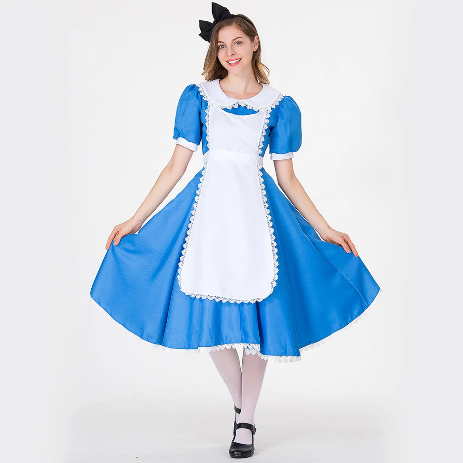 Anime Alice in Wonderland Adventures Halloween Adult Kids Girls Outfits Party Clothing Short Sleeve Frock