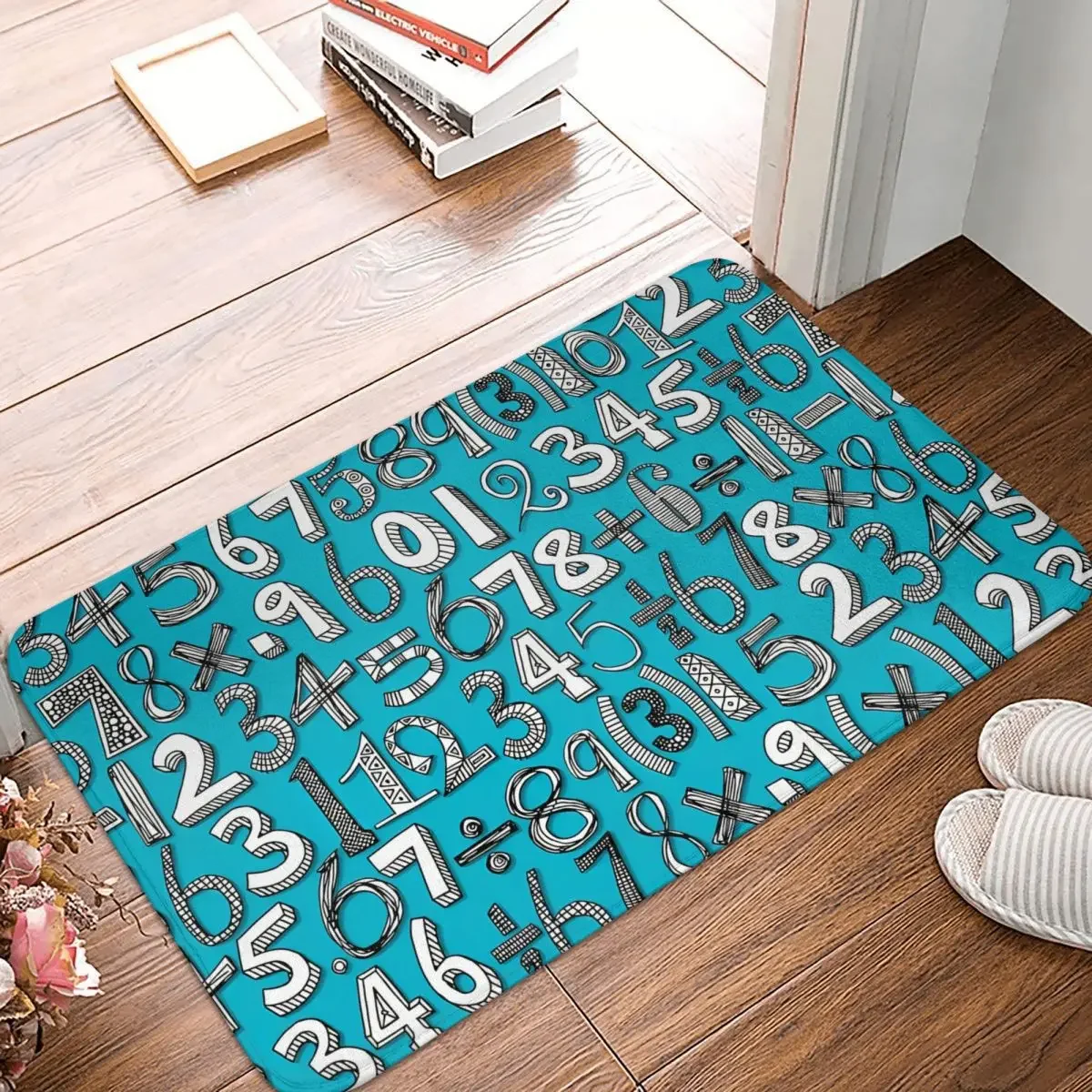 

Bedroom Mat Math Doodle Blue Rug Home Doormat Living Room Carpet Decor