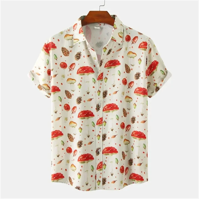 New Short-Sleeved Shirt Men Plus Size Hawaiian 3d Mushroom Print Men\'S Tops Vintage Summer Streetwear Shirt For Men Clothing