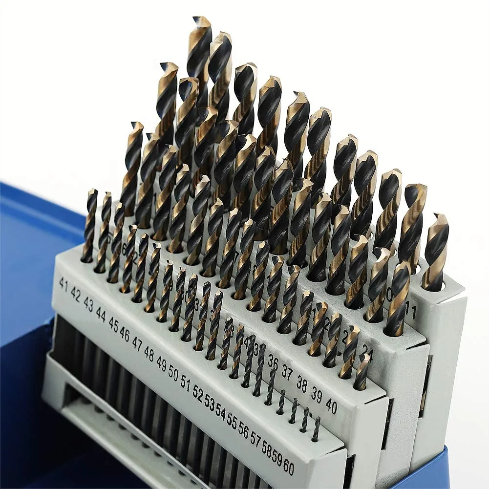 

60pcs Number Drill Bit Set #1-#60, HSS M2, 135° Split Point, Black & Gold Coated for Metal/Plastic/Wood with Index Case