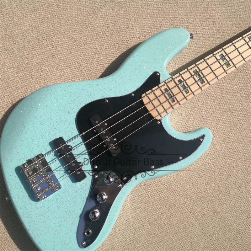 4 Strings Bass Guitar Blue Flash Bass Jaz Bass Maple Fingerboard Abalone Shell  Inlay Fixed Bridge Black Pickguard