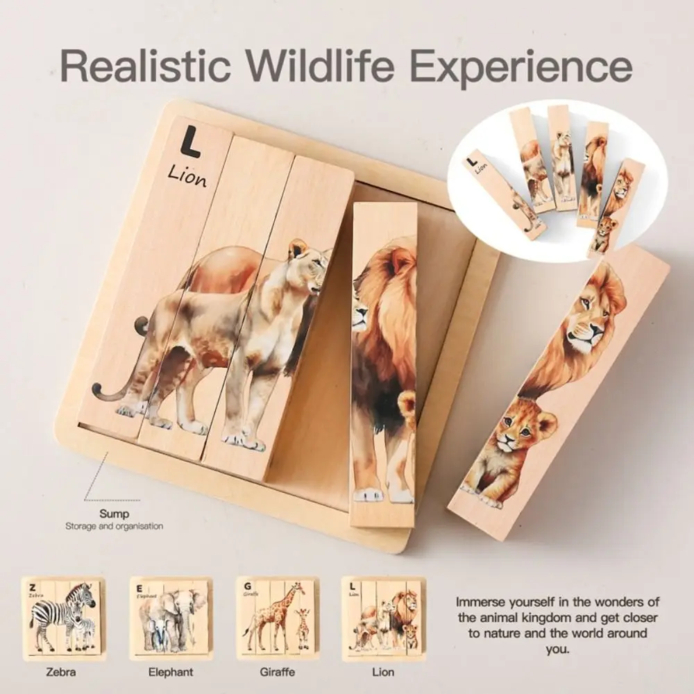 

Wooden Wooden Animal Puzzles Educational Montessori Animal Theme Block Puzzle Toy 4 in 1 Logical Thinking Wooden Rotating Jigsaw
