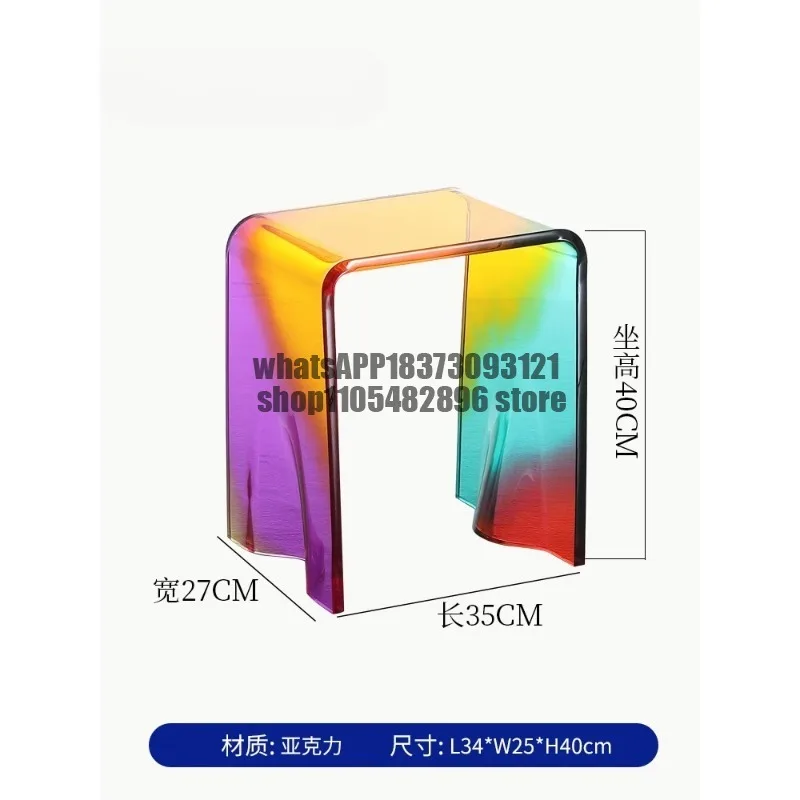 Small stool acrylic transparent Rubik's cube rainbow household shoe change low stool living room coffee table chair makeup stool view 5