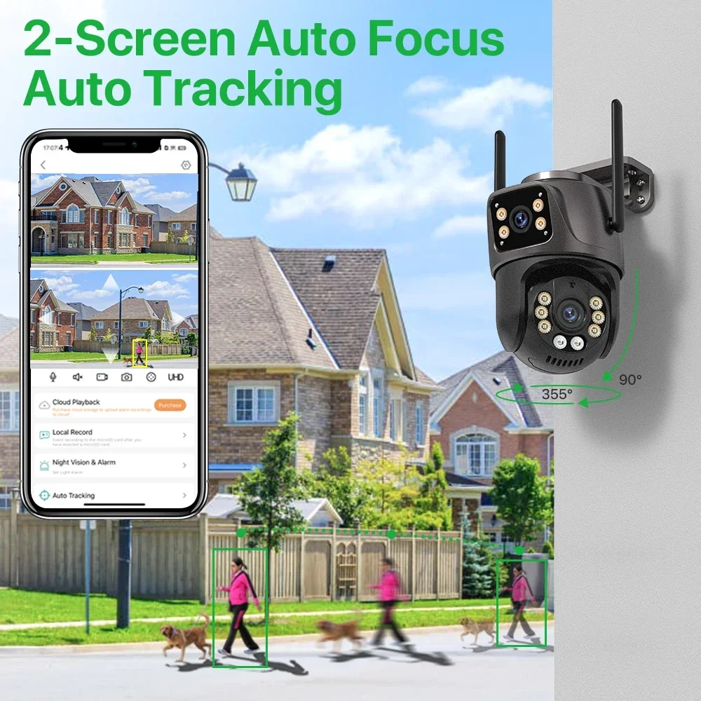 4K 8MP HD Wifi Camera Dual Lens External Auto Tracking Camera Outdoor Wireless Security PTZ Camera Security Camera System