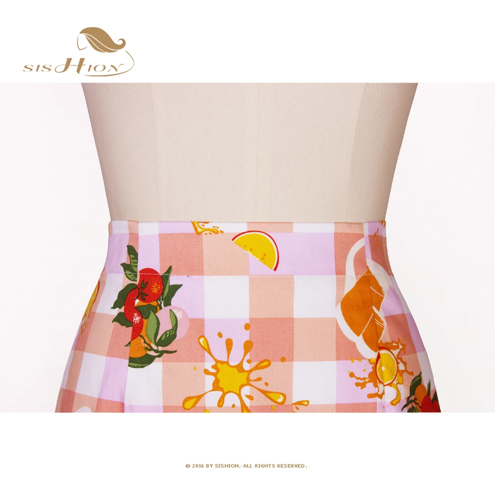 SISHION สีส้มน้ําผลไม้พิมพ์ลายสก๊อต Y2K Mini กระโปรง Jupe Femme SS0008 2025 ผู้หญิงเซ็กซี่ฤดูร้อนกระโปรง Falda