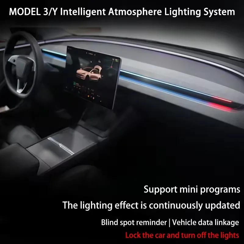 For Tesla Model Y Juniper BSD Smart Atmosphere Light Car Center Console Auto Interior Lighting with Blind Spot Monitoring