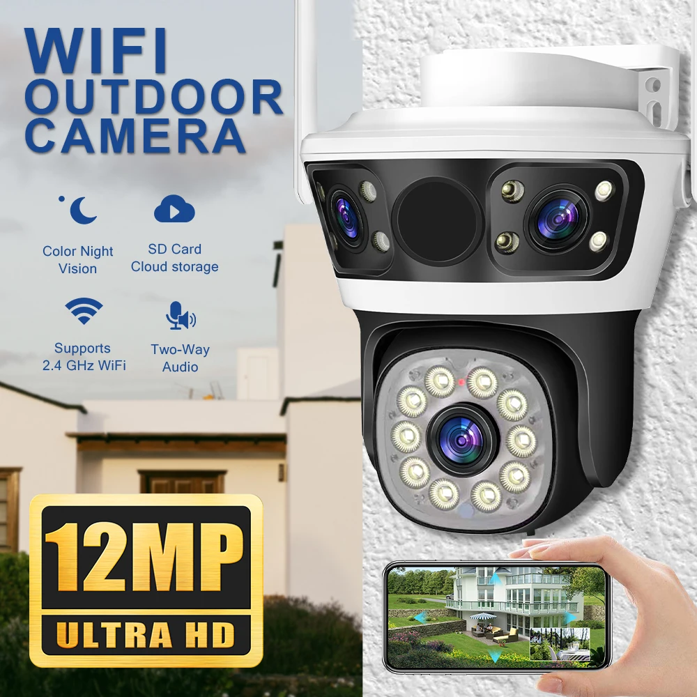 camera ip ptz wifi com lente tripla seguranca de tela tripla deteccao de corpo movel cctv ao ar livre 6k 12mp 01