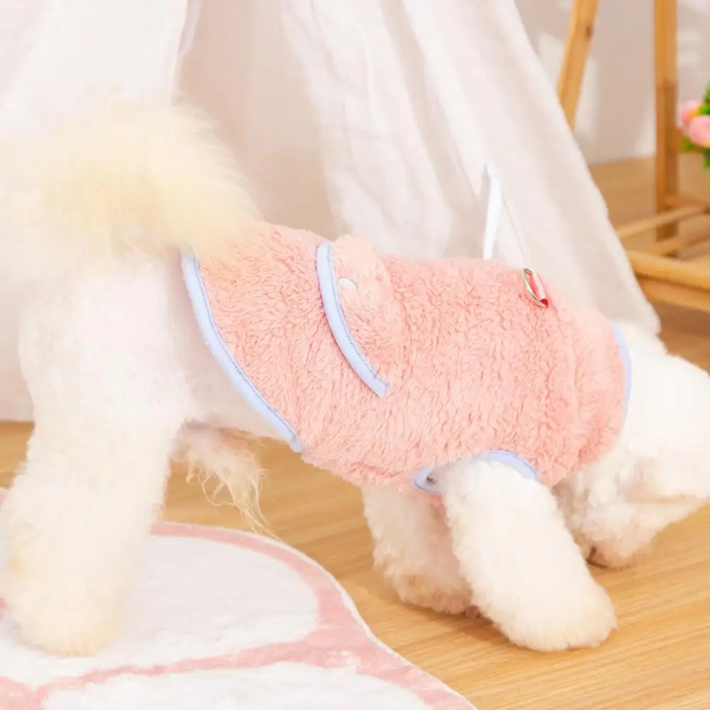 Cute Pet Clothes Easy to Put on Pet Clothes Warm Cozy Reversible Plush Dog Clothes with Traction Ring Winter Attire for Furry