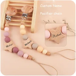 Custom Name Wooden Personalized Baby Pacifier Chain Silicone Bead Dummy Nipple Holder Guard Teether Pendant  Newborn Gift Stuff