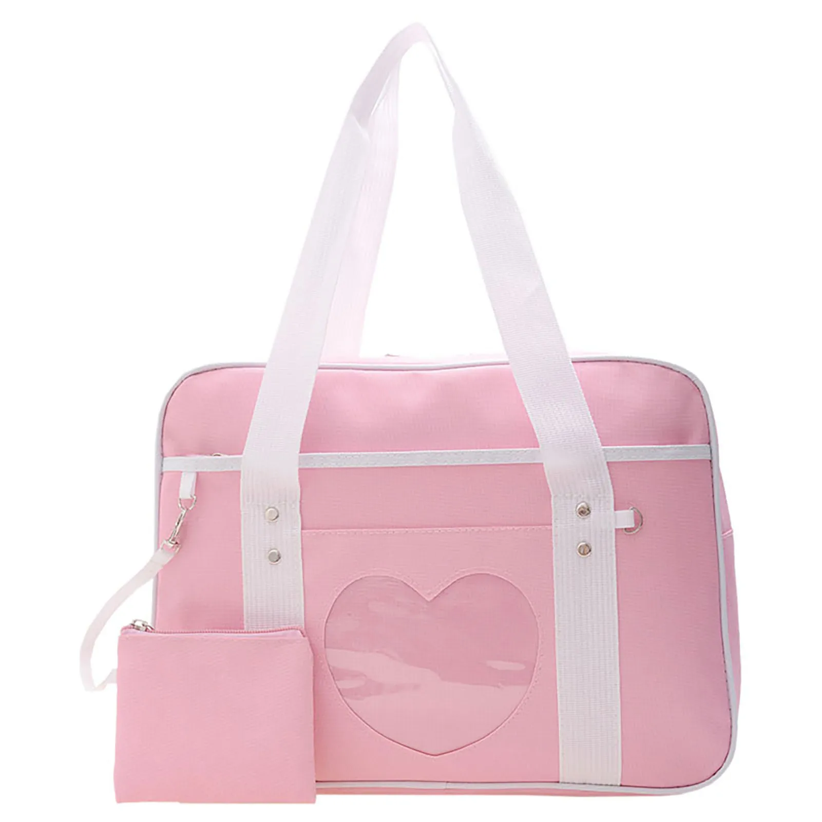 

Women Casual Tote Handbag Large Capacity Shoulder Purse with Heart Pattern for Mobile Phone Cosmetics Books