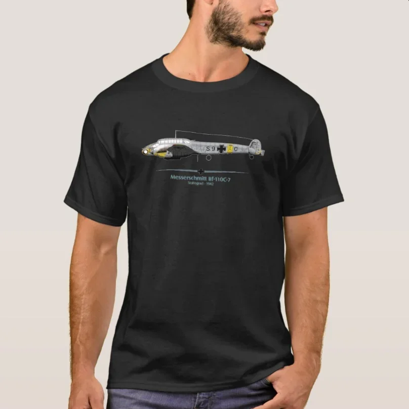 

Battle of Stalingrad Messerschmitt Bf-110 Night Fighter Bomber T-Shirt 100% Cotton O-Neck Short Sleeve Casual Mens T-shirt