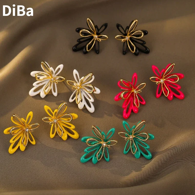 Trendy Jewelry Hot Selling Sweet Coating Flower Earrings For Girl Women Party Gifts Delicate Design Fine Accessories