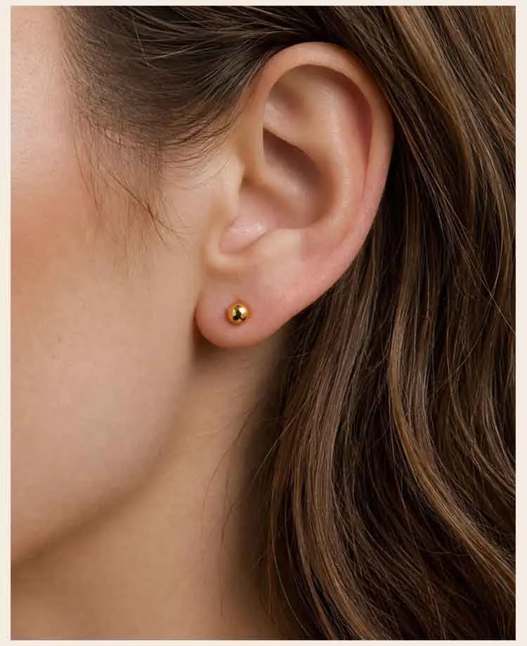 18K vergoldete Kugel-Ohrstecker für Damen, hypoallergene runde Edelstahl-Ohrringe, minimalistischer Alltagsschmuck – Detail 2