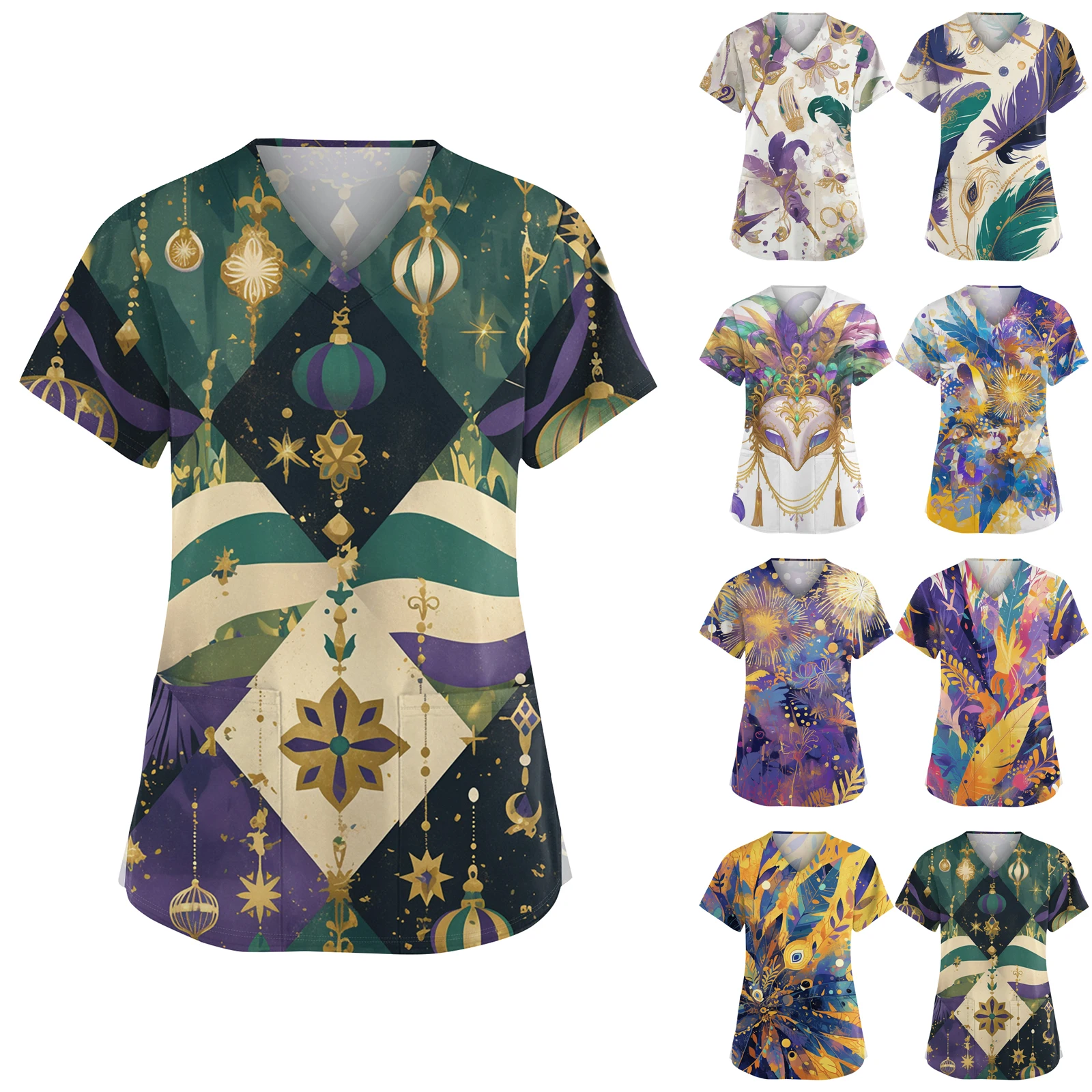 Uniformes de enfermera para mujer, jersey cómodo para el día a día, camisetas estampadas con cuello en V, bolsillos elegantes con ventilación lateral, Tops diarios