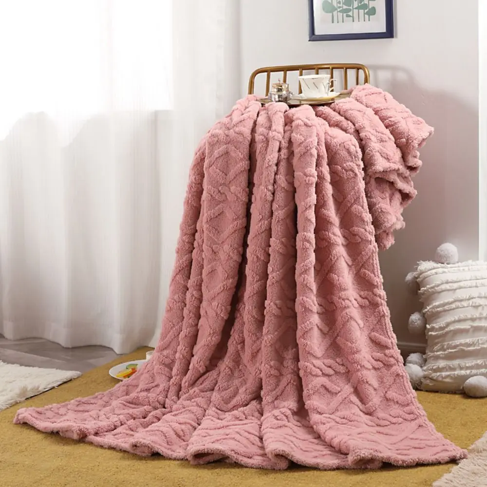 Solid Color Flannel Blanket Reversible Embossed Warm Plush Blanket Plush Fuzzy Blanket Bedroom Bed Living Room Sofa Couch