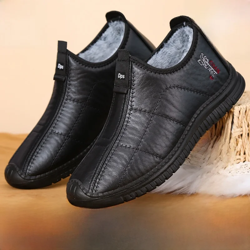 

Мужские утепленные водонепроницаемые нескользящие ботинки для поваров в стиле старого Пекина, на флисовой подкладке, большие размеры, теплые хлопковые повседневные ботинки