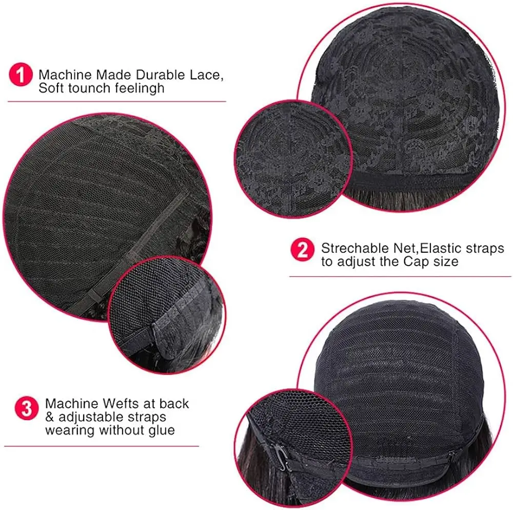 شعر مستعار أفرو غريب مجعد قصير للنساء # 4 شعر بشري ريمي 100% بني اللون، شعر مستعار أفريقي مصنوع آليًا #6