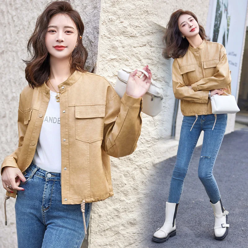 Short Leather Coat Women's Spring and Autumn 2024 New Small and Fashionable Sheepskin Leather Coat Short Coat