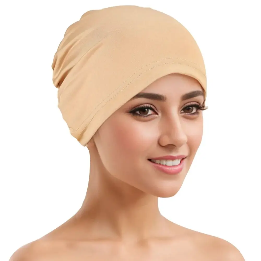Gorro de algodón elástico para mujer, Hijab musulmán de alta calidad, Color sólido, cerrado