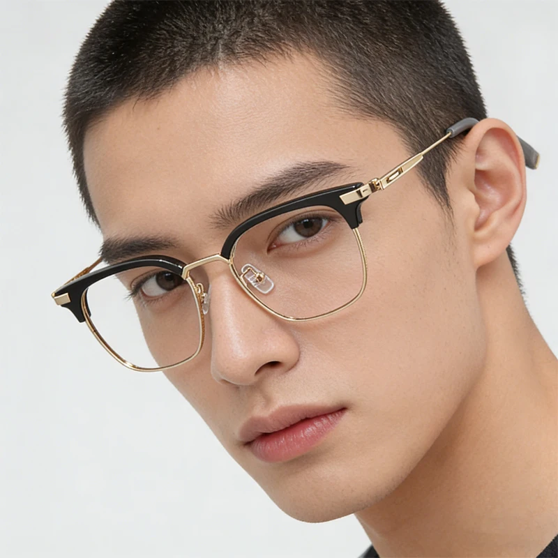 Classic Semi-Rimless Browline Anti Blue Light Glasses Business Casual Optical Eyeglasses For Men Women