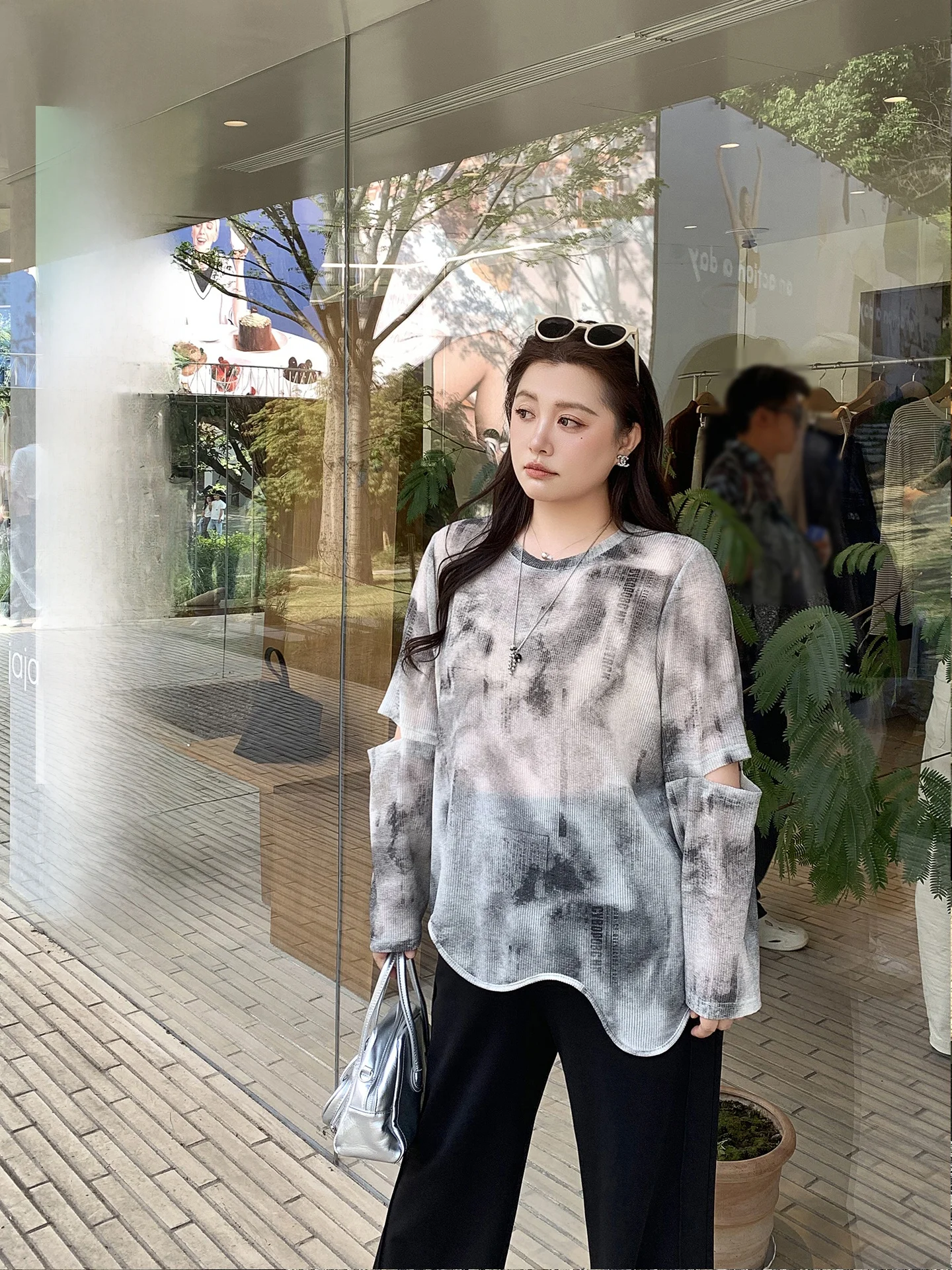 

Женская повседневная рубашка больших размеров с длинным рукавом, свободного кроя, с эффектом тай-дай, весенняя новинка, с перфорацией, дизайн Meat Misses