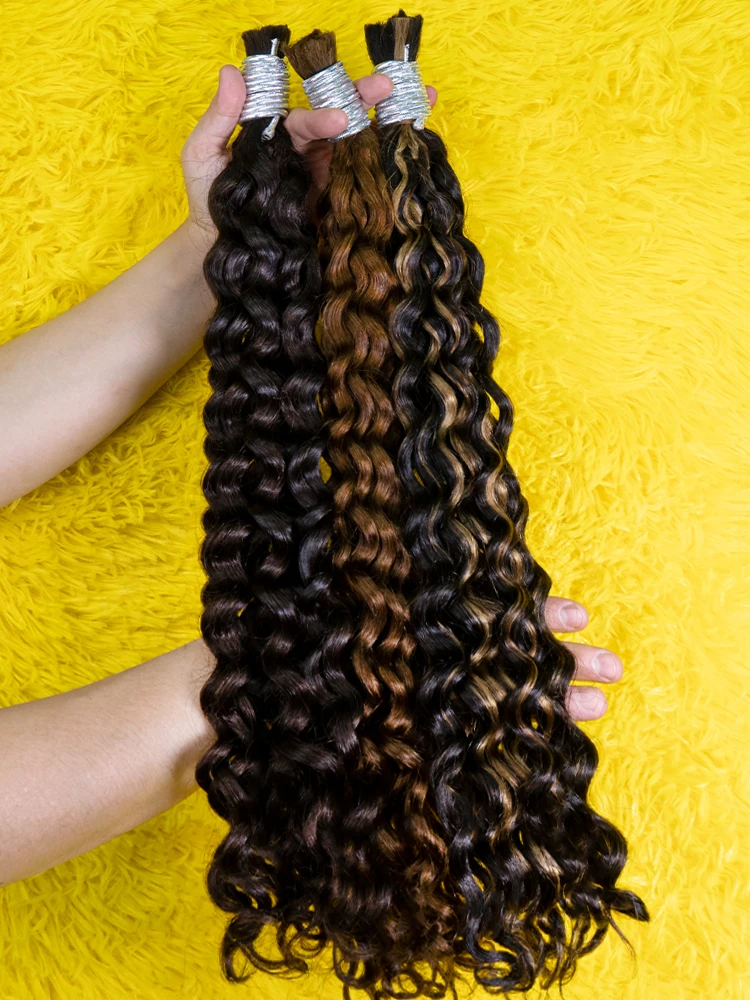 Shinehair-Bundles de cheveux bouclés ondulés en vrac, 100% vrais cheveux humains, cheveux vierges brésiliens non transformés, surbrillance