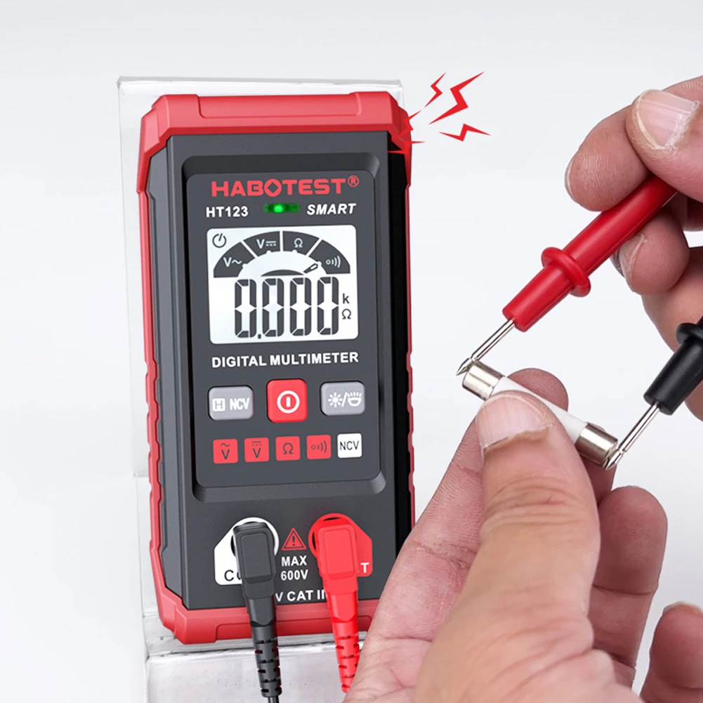 

HT123 Multifunctional Digital Multimeter with NCV and Data Hold Function Measures AC/DC Voltage Resistance and Continuity