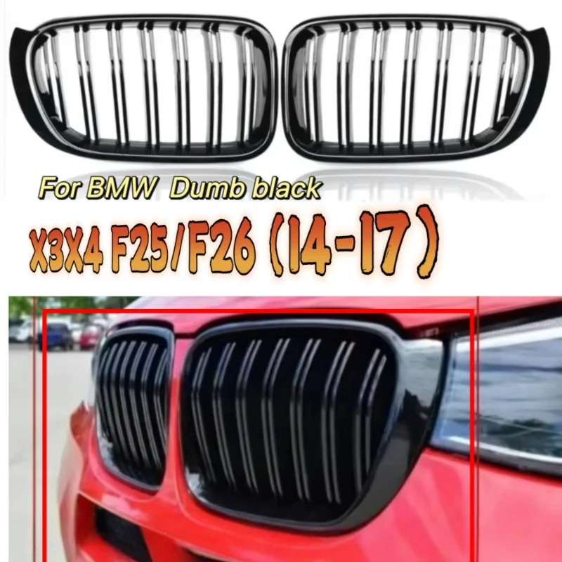 

For BMW X3 X4 F25 F26 (2014-2017) Dumb black ABS Double Slat Kidney Grilles – Front Bumper Grille Replacement, Sport Mesh Style