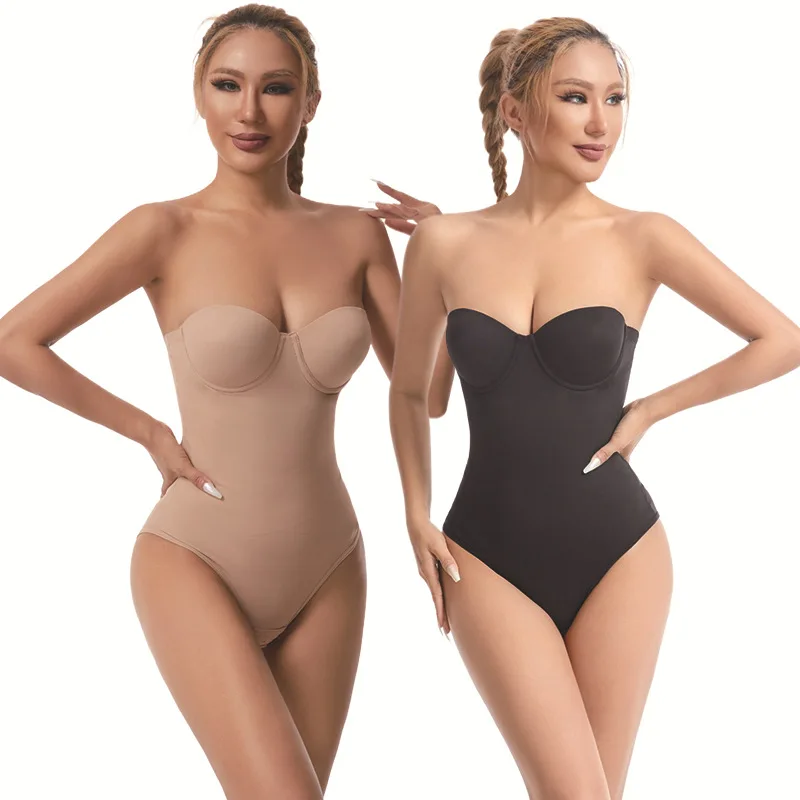 Cross-border plus size sem costura vestido shapewear de uma peça especial sem alças espartilho cintura cincher hip levantador com sutiã