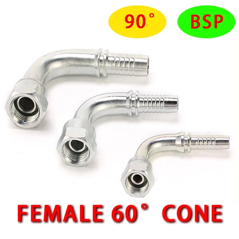 

90 Degree Fittings for Hydraulic Hose Pipe Fittings Hose connectors BSP Inch Screw Thread Female 60°Cone High Quality