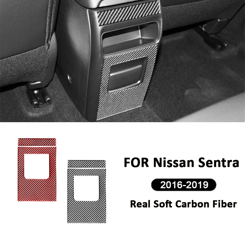 

For Nissan Sentra 2016-2019 Carbon Fiber Auto Rear Air Outlet Storage Box Panel Protect Anti-Kick Cover Frame Decoration Sticker