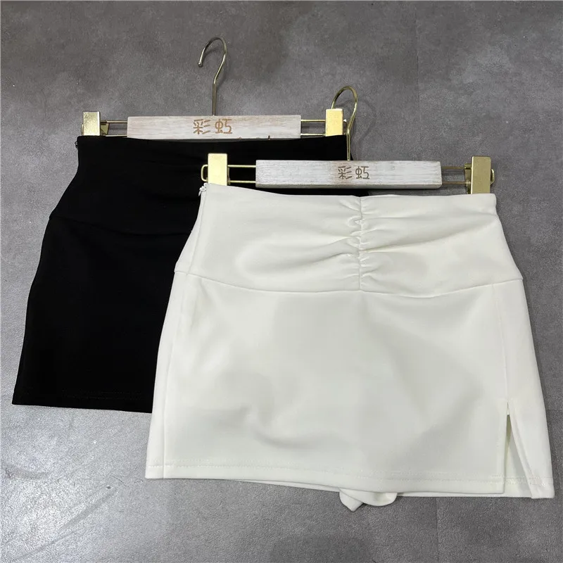 Slimming Sexy Short Skirt Women's Summer Fashion Open-Crotch Anti-Light White  Skirt A-Line Midi Skirt Pure Color