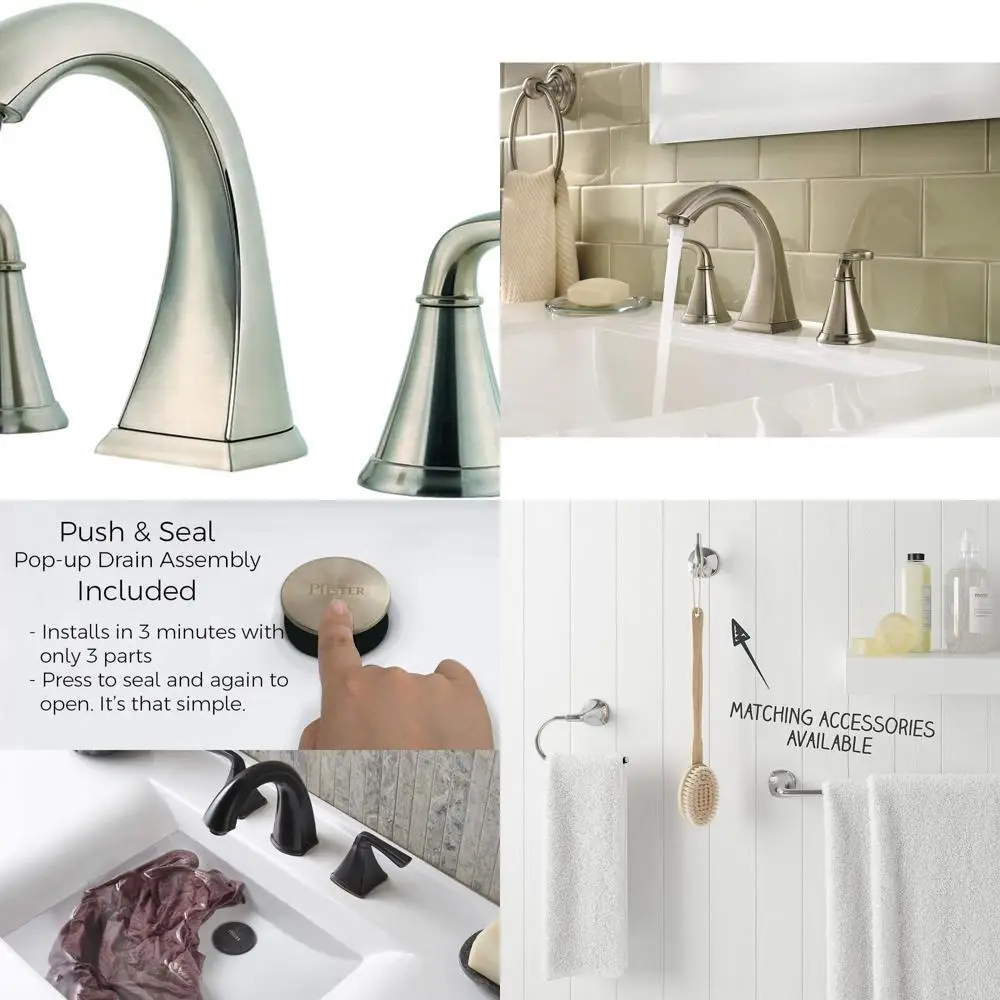 

8 Widespread 2-Handle 3-Hole Brushed Nickel Bathroom Sink Faucet, Pasadena Style, LF049PDKK