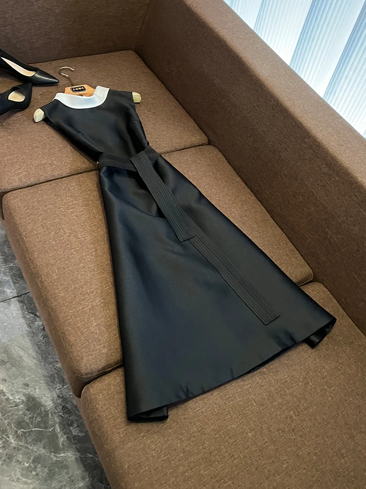 

Ele Midi Dr Slimming Bla White Color Blo Stand Collar Svel Dr Ele Aosphere Commute Sle Spring Autumn