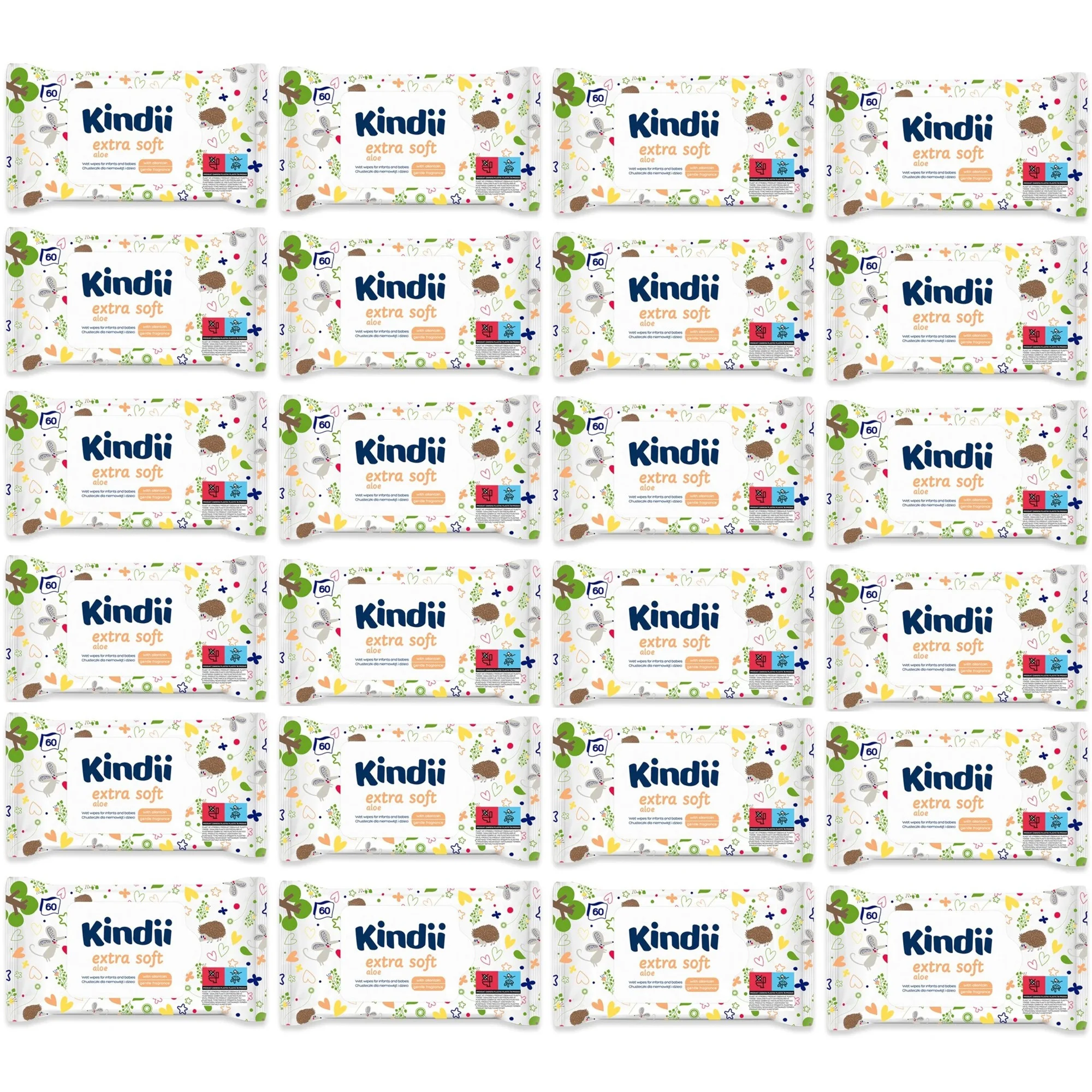 Kindii Extra Soft Aloe 60 szt. 24pack Chusteczki dla niemowląt i dzieci