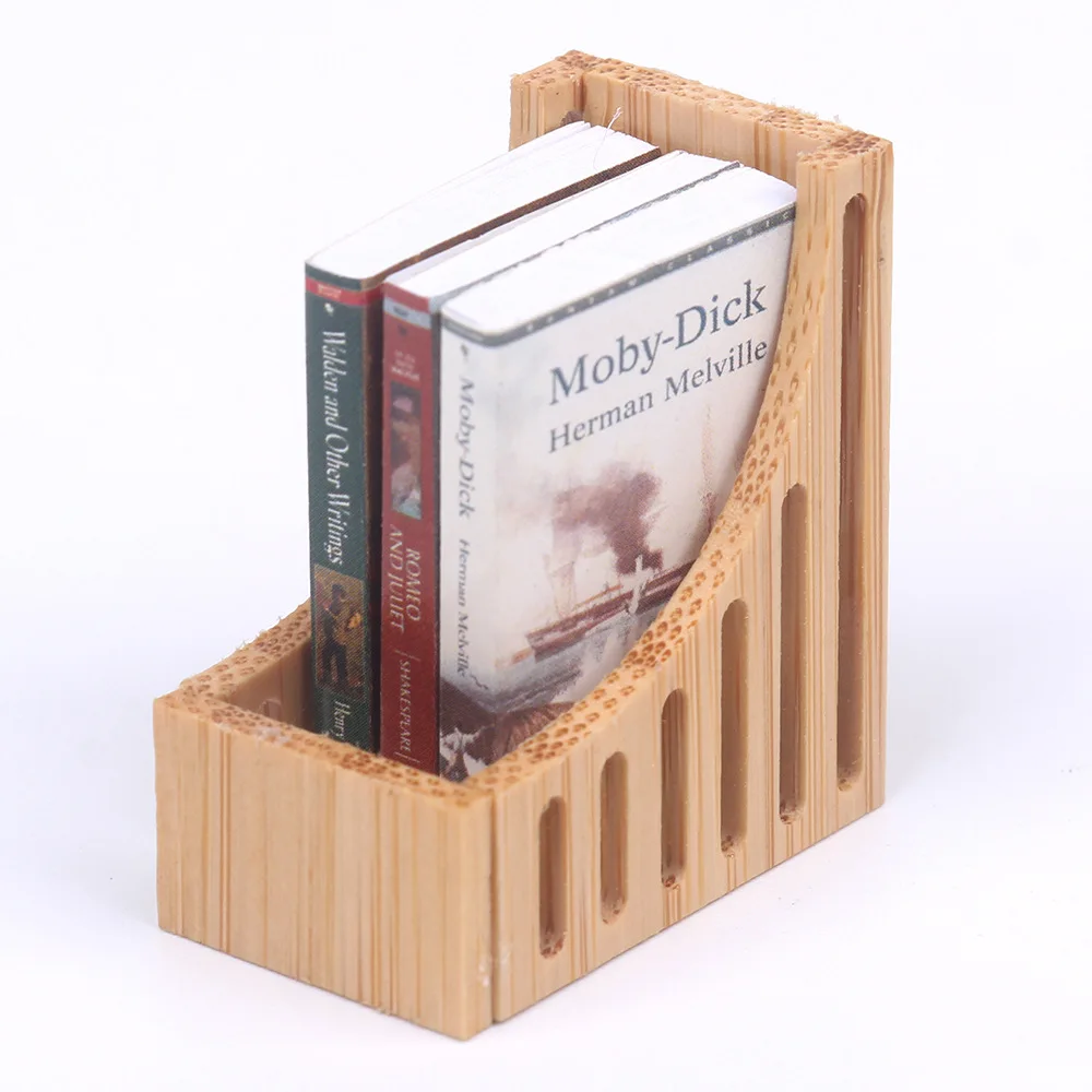 Dollhouse Wooden Bookcase Hollow Wood Book Stand Toy Miniature Ornament Model Doll Accessories Home Decor Desk Decoration Crafts