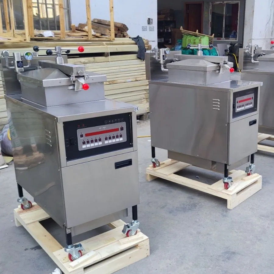 Electric Stainless Steel 13.5KW Fried Chicken Pressure Fryer Style Deep Frying Machine Oil Filter Pump Programmable Panel