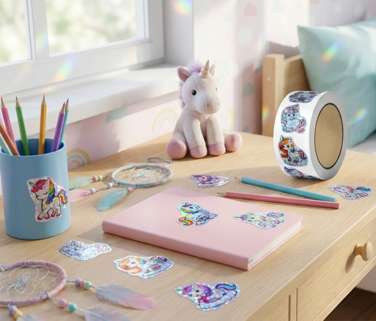 50-500 Stück Laser-Einhorn-Tieraufkleber 1 Zoll Geschenkdekoration Etiketten Ermutigungs-Schreibwarenaufkleber – Detail 7