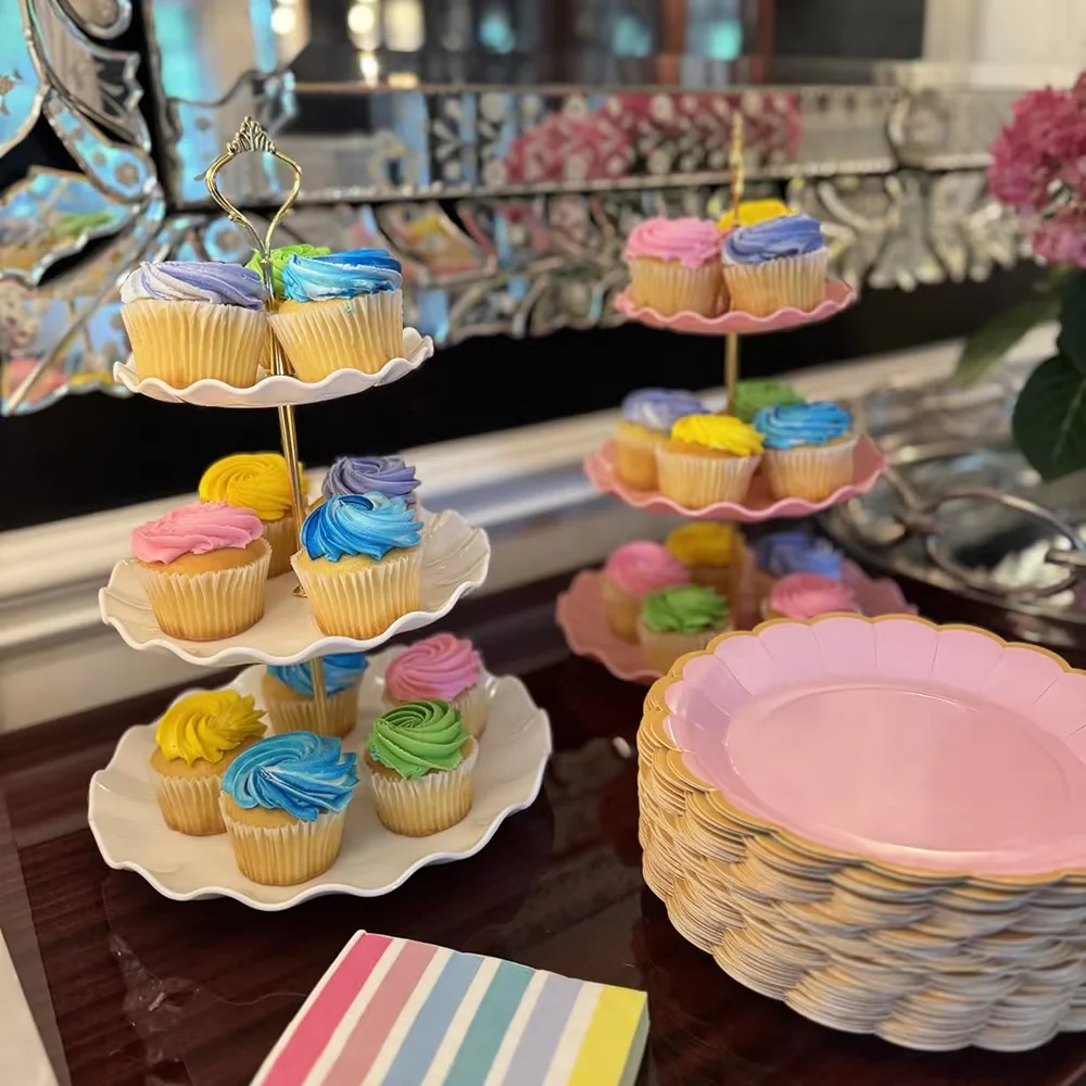 3 الطبقة الحلوى كب كيك حامل الأبيض الوردي كعكة حامل كأس كعكة حامل برج عيد ميلاد حفل زفاف ديكور الكوكيز الحلويات العرض #3