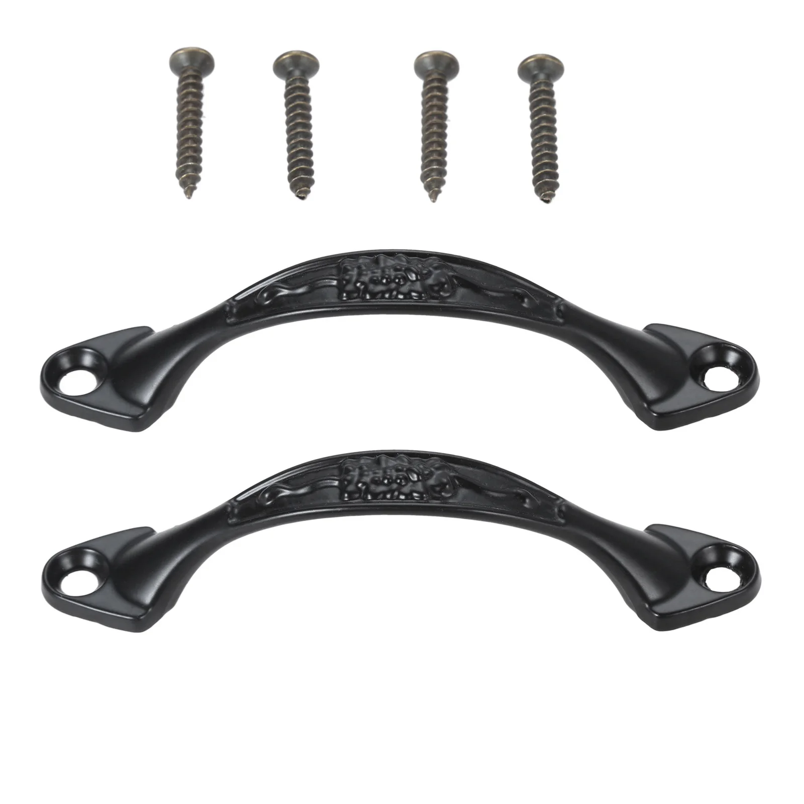 2pcs Antique Long Handle Bridge Pull Black Strip Metal Knob Vintage Flower Pattern w/screws Decor Kitchen Door Drawer Chest 96mm