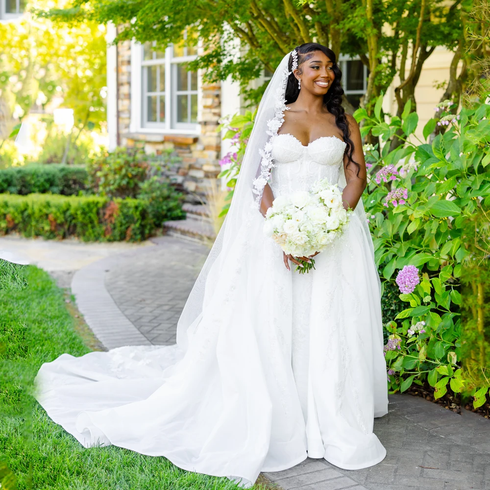 

Luxury Wedding Dresses 2026 Aso Ebi Beaded Lace Appliques African Corset Tulle Mermaid Detachable Train Sleeveless Customized
