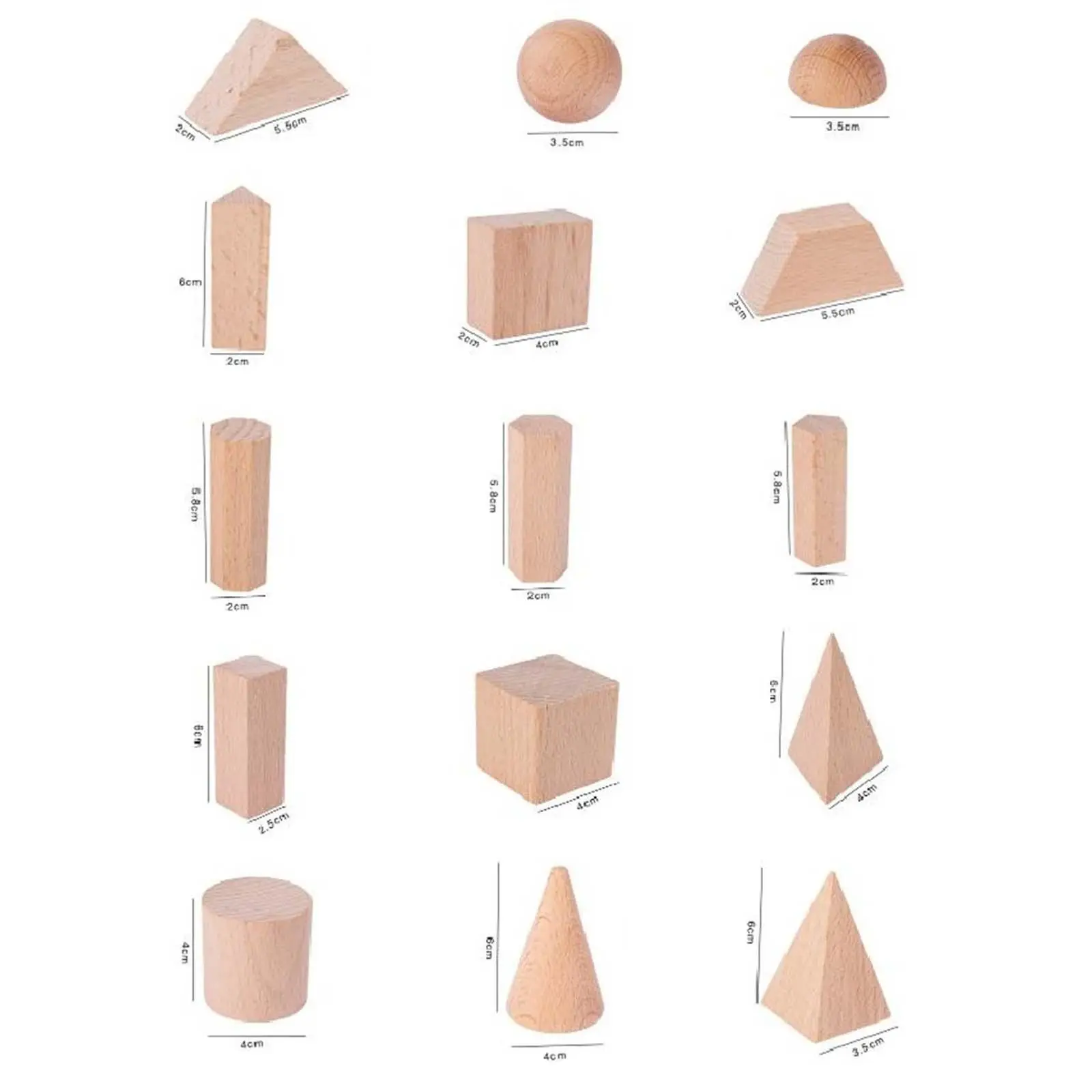 15 pezzi blocchi solidi geometrici in legno per bambini, giocattoli matematici per l'apprendimento, giocattoli impilabili con forme 3D Montessori