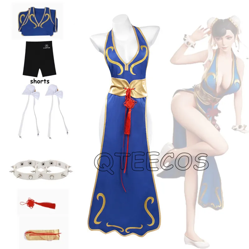 

Chun Li Cosplay Costume Cheongsam Dress Game Fighter Anime Pretty Girl Chunli Battle Sexy Qipao Bodysuit Carnival Party Costumes
