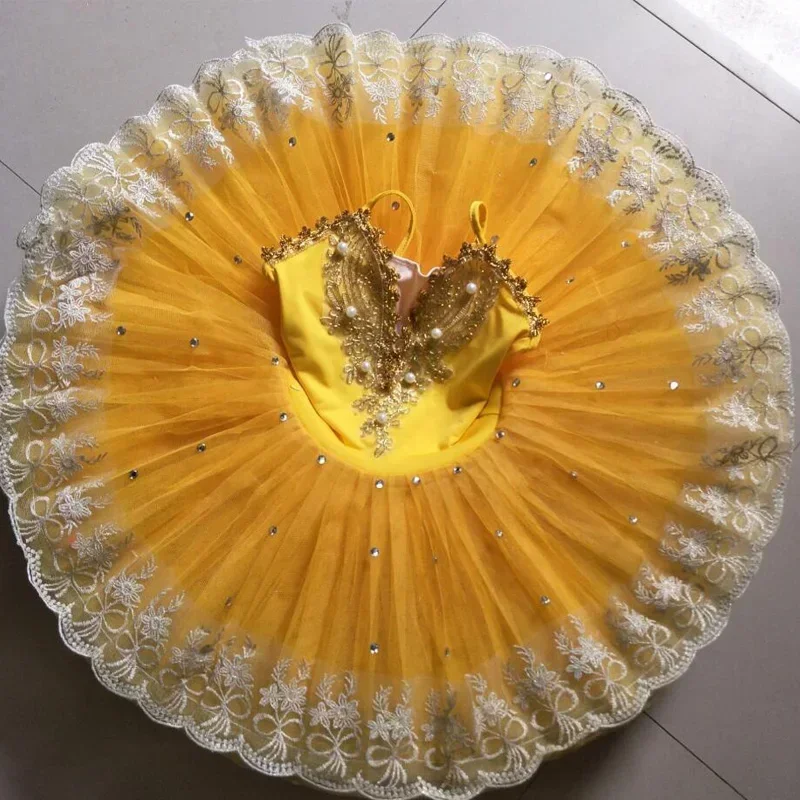 

Желтое профессиональное балетное платье-пачка, танцевальный костюм для девочек, детская балетная пачка для выступлений, детское карнавальное платье для джазовых танцев