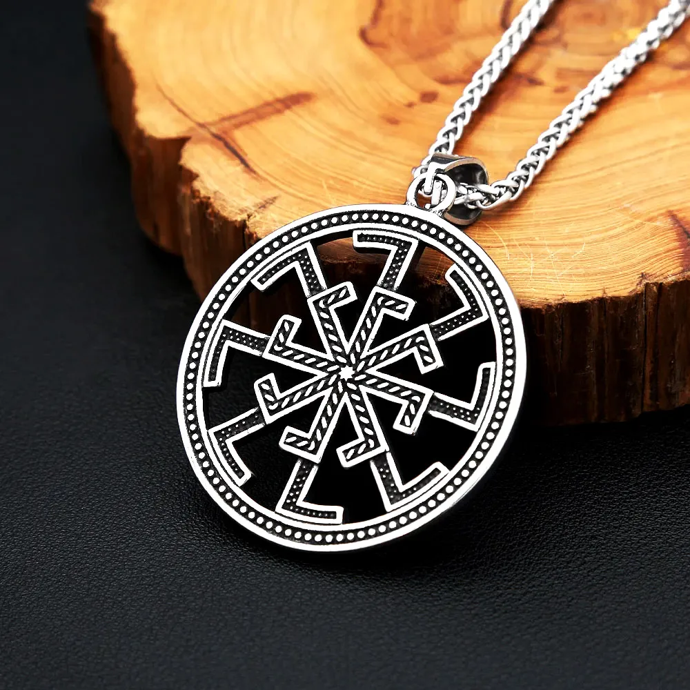 Vintage Slavic Symbol Stainless Steel Pendant Necklace Solar Wheel Amulet For Men Women Gothic Punk Fashion Jewelry Accessories