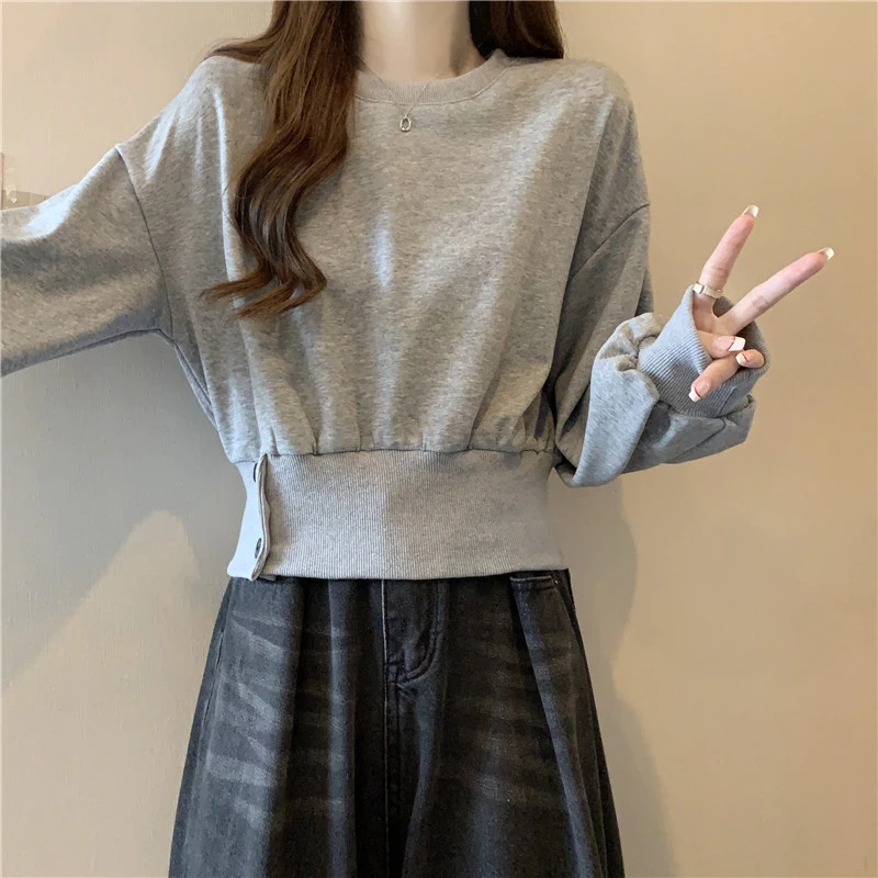 ITOOLIN 秋スリムフィットルーズ長袖トップデザインセクシーカジュアルストリートウェアスリムフィットラウンドネックスウェットシャツ