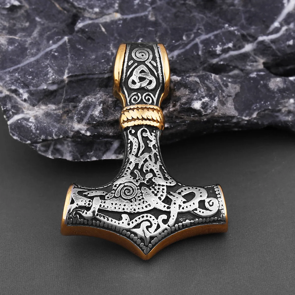 نورس الفايكنج ثور المطرقة Mjolnir الاسكندنافية رون تميمة قلادة الفولاذ المقاوم للصدأ سلسلة Vegvisir مرساة قلادة الذكور المجوهرات #3