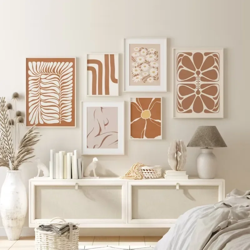 لوحة قماشية بوهيمية لتزيين المنزل ، أرض نوردية ، برتقالية محترقة ، طباعة تراكوتا ، ملصق معرض ، فن حائط ملون ، غرفة نوم دافئة #2